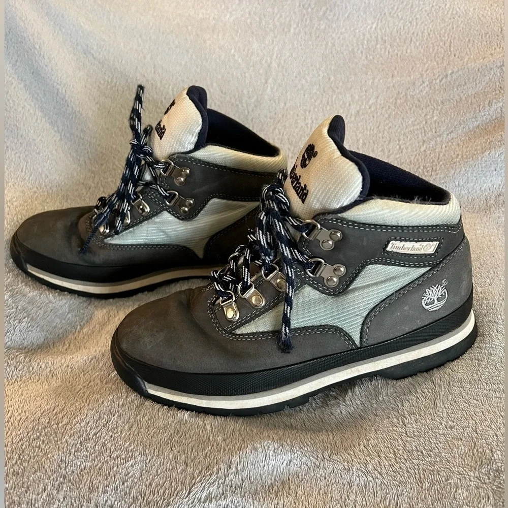TIMBERLAND Child’s Size 4 Hiking Boots Gray Blue High-top